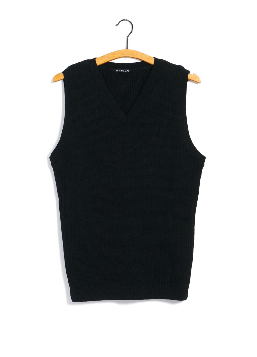 HANSEN GARMENTS - ARNE | Plated Rib V-Neck Slip Over | Black Black - HANSEN Garments