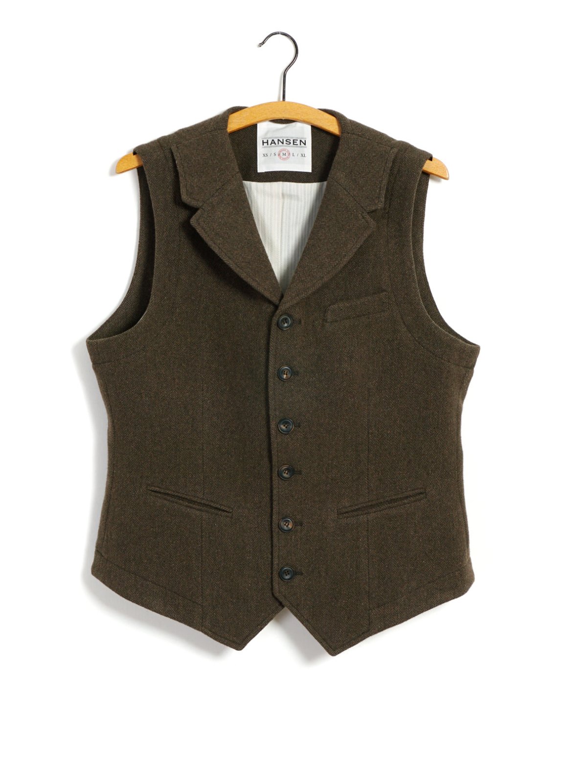 HANSEN GARMENTS - WILLIAM | Lapel Waistcoat | Brown Herringbone - HANSEN Garments
